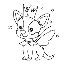 Fairy Princess Dog Coloring Page Black & White