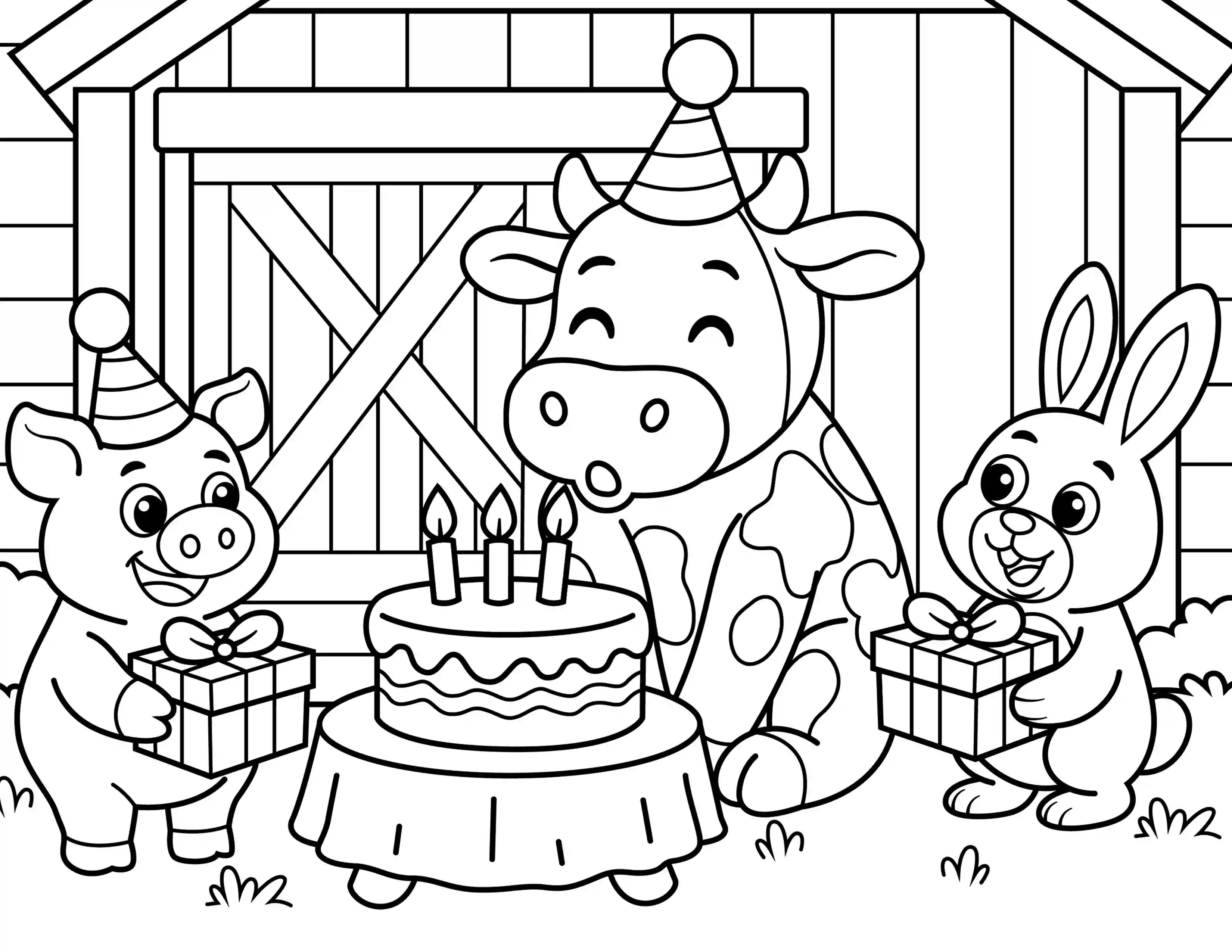 Farm Animal Birthday Party Coloring Page Black & White