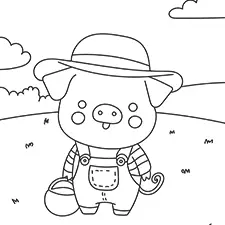 Farmer Pig In A Field Coloring Page