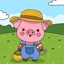 Farmer Pig In A Field Coloring Page
