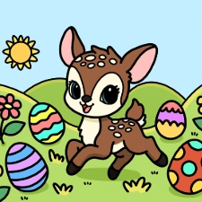 Fawn In An Easter Egg Field Coloring Page
