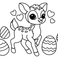 Fawn With Easter Eggs Coloring Page