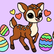 Fawn With Easter Eggs Coloring Page