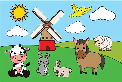 Farm Animals In Field Coloring Page