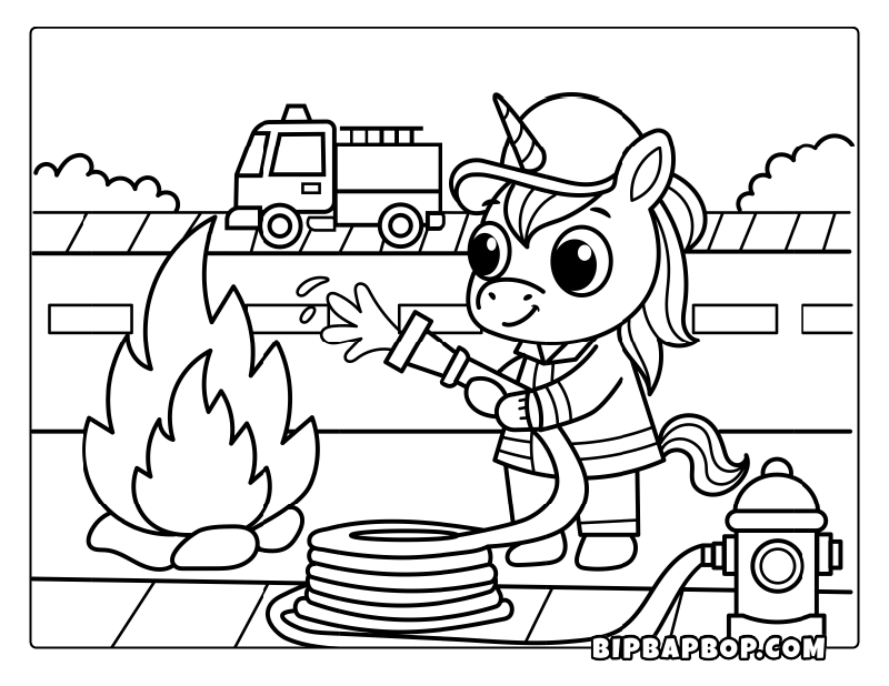Firefighter Unicorn Coloring Page