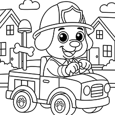 Fireman Puppy Riding A Fire Truck Coloring Page