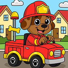 Fireman Puppy Riding A Fire Truck Printable
