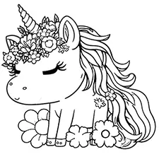 Flower Princess Unicorn Coloring Page Black & White