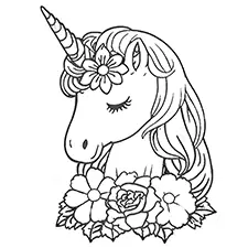 Flower Unicorn Coloring Page Black & White