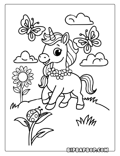 Flower Unicorn Coloring Page