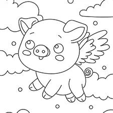 Flying Pig With Wings Coloring Page