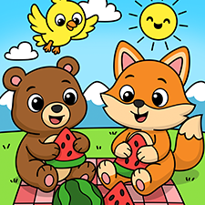Fox And Bear Eating Watermelon Printable