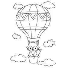 Fox In A Hot Air Balloon Coloring Page Black & White
