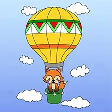 Fox In A Hot Air Balloon Coloring Page