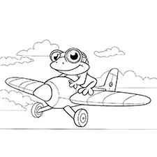 Frog Airplane Pilot Coloring Page Black & White