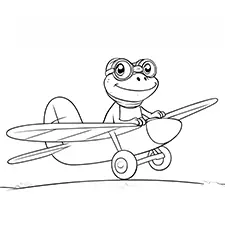 Frog Flying Airplane Coloring Page Black & White