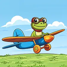 Frog Flying Airplane Coloring Page
