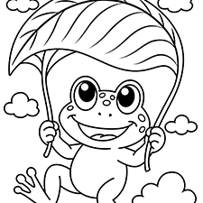 Frog With A Leaf Parachute Coloring Page Black & White