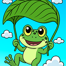 Frog With A Leaf Parachute Coloring Page