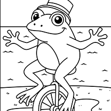 Frog Riding A Unicycle Coloring Page Black & White