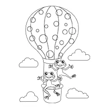 Dancing Frogs In A Hot Air Balloon Coloring Page Black & White