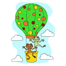 Dancing Frogs In A Hot Air Balloon Coloring Page