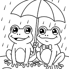 Frogs In The Rain Coloring Page Black & White