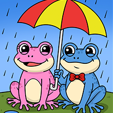Frogs In The Rain Coloring Page