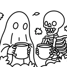 Ghostly Coffee Time Coloring Page