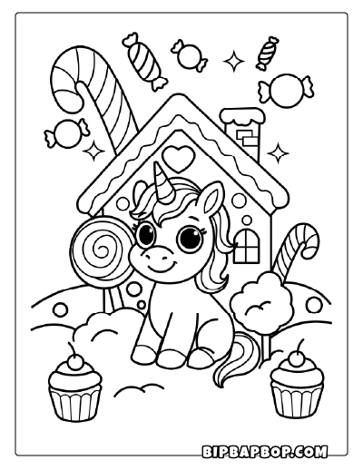 Gingerbread Unicorn Coloring Page