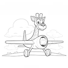 Giraffe Airplane Pilot Coloring Page Black & White