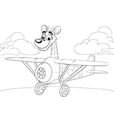 Giraffe Flying Airplane Coloring Page Black & White