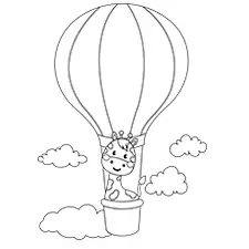 Giraffe In A Hot Air Balloon Coloring Page Black & White