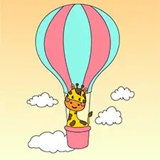 Giraffe In A Hot Air Balloon Coloring Page
