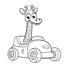 Giraffe Racing Car Coloring Page Black & White