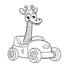 Giraffe Racing Car Coloring Sheet