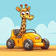 Giraffe Racing Car Coloring Sheet Color