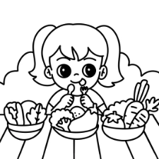 Girl Eating Vegetables Coloring Page