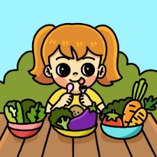 Girl Eating Vegetables Coloring Page