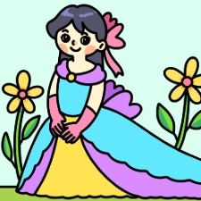 Girl With Long Gown Coloring Page