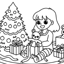 Girl Opening Gifts Coloring Page