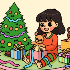 Girl Opening Gifts Coloring Page