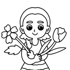 Girl With Flowers Coloring Page