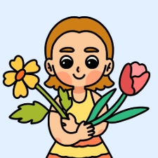 Girl With Flowers Coloring Page
