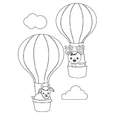 Goat & Deer In A Hot Air Balloon Coloring Page Black & White