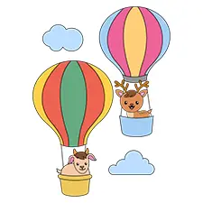 Goat & Deer In A Hot Air Balloon Coloring Page