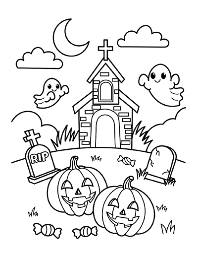 Graveyard Pumpkins Coloring Page