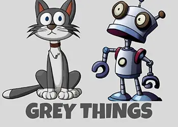 Grey Things - A grey cat and a grey robot