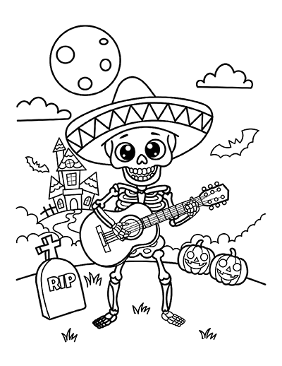 Guitar Skeleton Coloring Page
