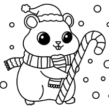 Hamster With Candy Cane Coloring Page